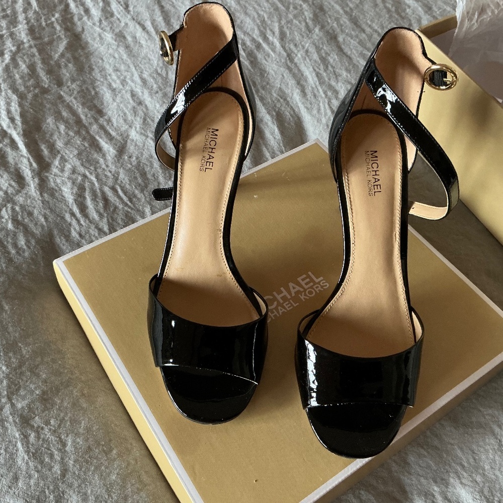 Michael Kors Lena black  patent leather high heeled sandal